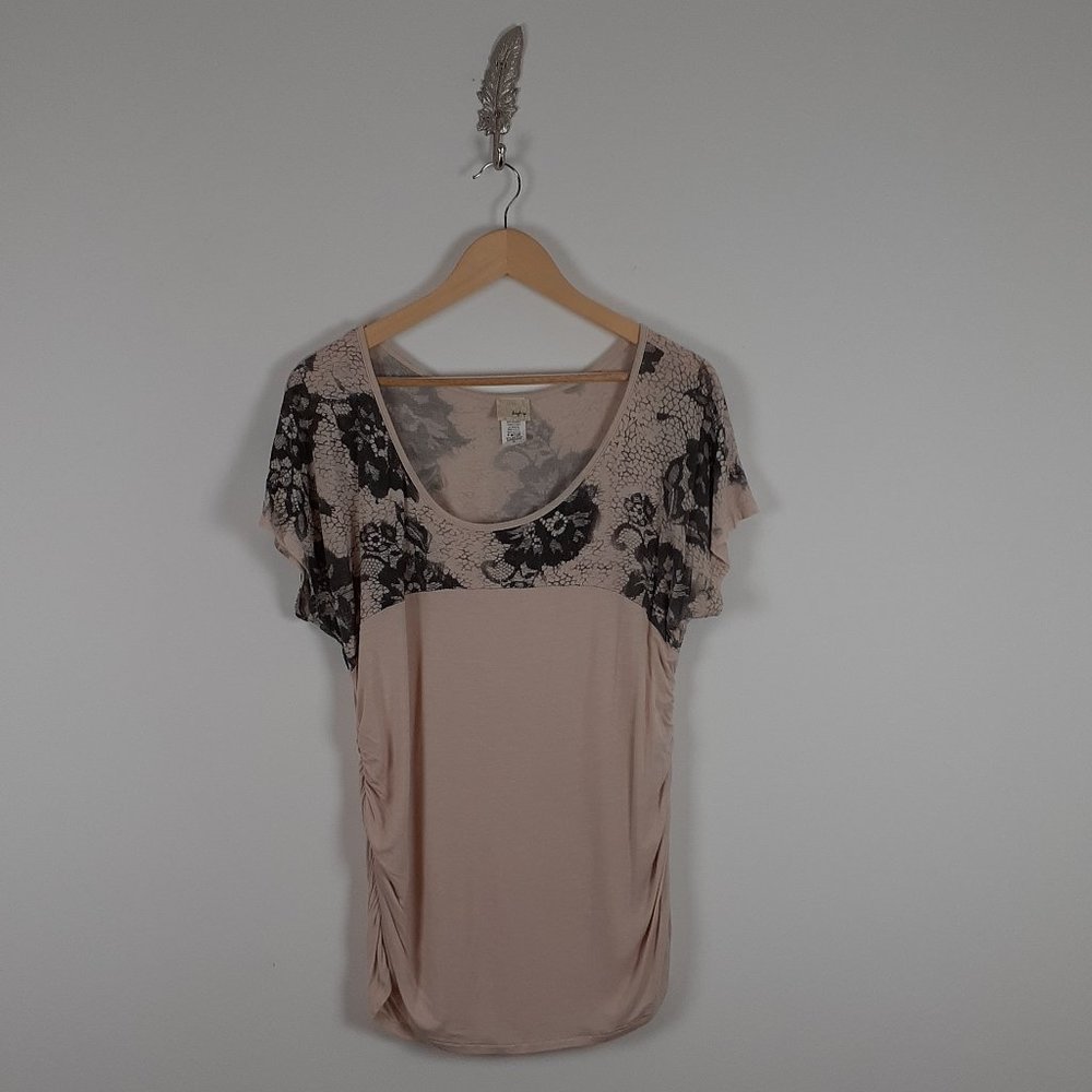 Blousy ruched top in Cream & black